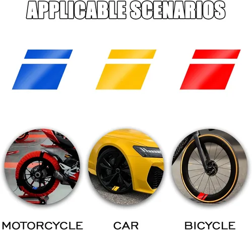 Vista 6 de Beypovk 6 calcomanías reflectantes para llantas de automóvil, calcomanías de rayas automotrices para ruedas de 18 a 21 pulgadas, accesorios de Rojo