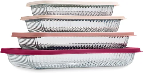 Vista 17 de COOK WITH COLOR - Juego de 8 piezas de refractarios profundos de vidrio con tapas de plástico, para hornear y almacenar alimentos, aptos para Azul