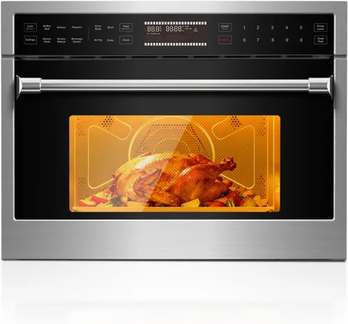 Vista 9 de AAOBOSI 24 Inch Built-in Microwave Convection Oven, 1.6 Cu.Ft Wall Microwave Air Fryer Combo, 1000W, Sensor Cook & Auto Menu, 12 Cooking Modes, Drop