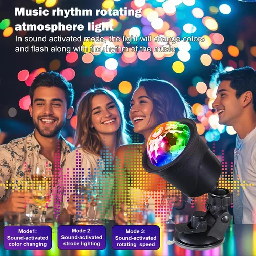 Vista 3 de Paquete de 2 luces recargables de bola de discoteca activadas por sonido para interiores