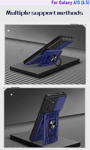 Vista 6 de Funda tipo cartera para Galaxy A13 (5G), ranura para tarjeta de crédito, diseño portátil, resistente de doble capa acolchada de goma protectora