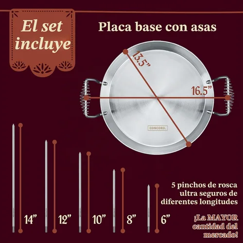 Vista 2 de CONCORD Brocheta vertical al pastor de acero inoxidable con placa para parrillas de barbacoa al aire libre. Ideal para tacos, giroscopio, shawarma