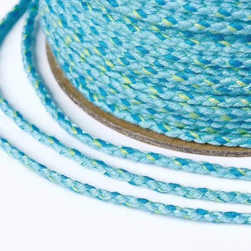 Vista 2 de Cordones de macramé de algodón natural azul de 0.079 in con ribete trenzado de hilo decorativo con carrete para hacer macramé de bricolaje