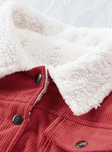 Vista 7 de SHEWIN Chaquetas casuales de pana Sherpa para mujer, de manga larga, con botones, de forro polar, con solapa