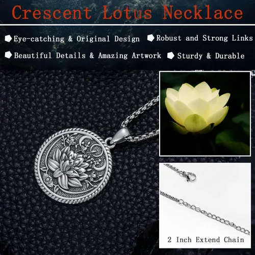 Vista 3 de Seiyang Collar de budismo de plata de ley 925 Om Lotus colgante de joyería para hombres y mujeres con cadena Rolo de 0.098 in 22+2 pulgadas