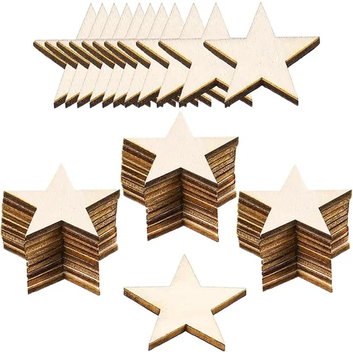 Vista 8 de 400 piezas de estrellas de madera de 1 pulgada, piezas pequeñas de madera sin terminar en forma de estrellas, recortes de madera para manualidades