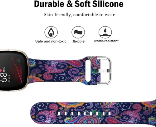 Vista 3 de Correas de reloj de dibujos animados con estampado floral compatibles con Fitbit Versa 4/Versa 3/Fitbit Sense 2/Sense Band de silicona suave