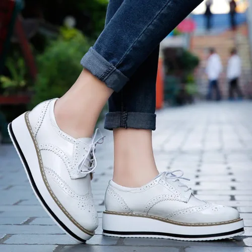Vista 4 de DADAWEN - Zapatos con cintas tipo Oxford, con plataforma, para mujer, punta cuadrada