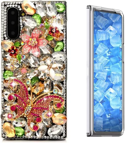 Vista 18 de Sparkle - Funda compatible con Samsung Galaxy Z Fold 3 5G, elegante funda 3D hecha a mano con diamantes de imitación de camelia, color negro