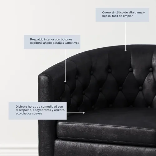 Vista 4 de BELLEZE Sillas de acento negras para sala de estar, elegante silla de brazo tapizada con respaldo capitoné en forma de barril, silla de club