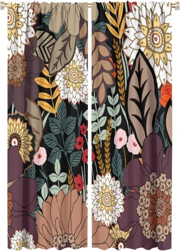 Vista 9 de Cortinas de hojas de otoño de mediados de siglo, cortinas opacas con aislamiento térmico y bolsillo para barra, 2 paneles de 45 pulgadas de largo x