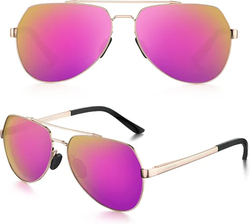 Vista 2 de Lentes para aviador Luenx polarizados, para hombres y mujeres, con armazón de metal grande, protección UV 400