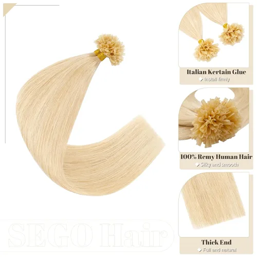 Vista 108 de SEGO Extensiones de cabello humano con micro cuentas, extensiones de cabello humano con micro bucle, lacio, natural, fusión fría, 1.76 oz/paquete