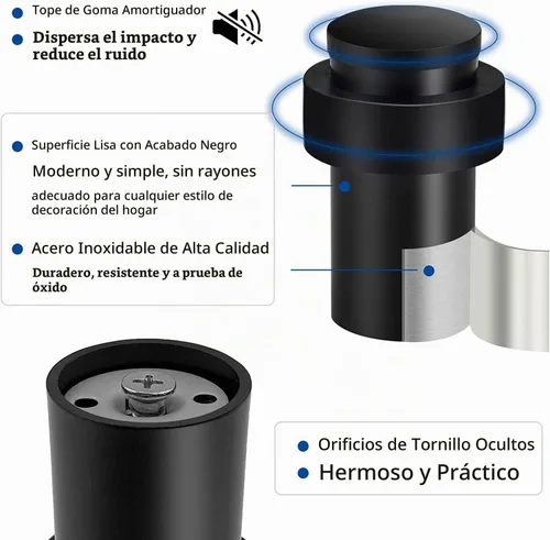 Vista 5 de Tope de puerta de 2.5 pulgadas para puerta de piso cilíndrico negro, protector de pared de goma de acero inoxidable resistente para parte inferior