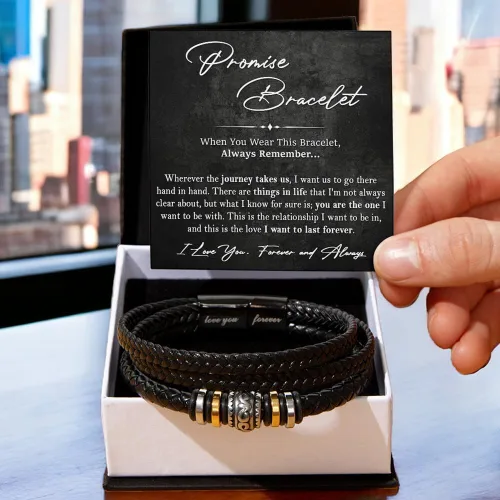 Vista 3 de Pulsera Promesa Para Él, Pulsera de Cuero Trenzado y Acero Inoxidable con Infinito, Letra "Te Amo Para Siempre", Regalos de Promesa Para Hombre
