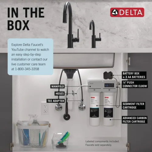 Vista 8 de Sistema de filtro de agua Delta Clarifi Advanced de 2 etapas bajo el fregadero, filtro de agua para grifo de bebidas del fregadero de cocina