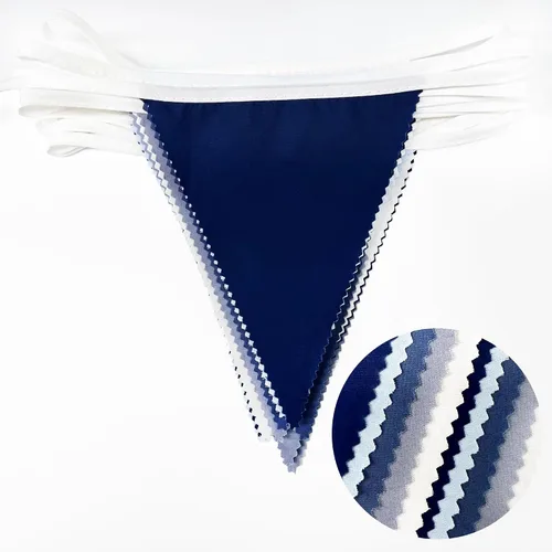 Vista 2 de Decoraciones de fiesta azul profundo de 32 pies, bandera triangular real, banderines de tela para boda, cumpleaños, Ahoy, Achor, pirata náutico