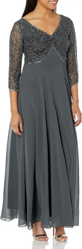 Vista 9 de J Kara Vestido largo de manga 3/4 con cuello en V y cuentas para mujer Negro/Arma/Mercurio