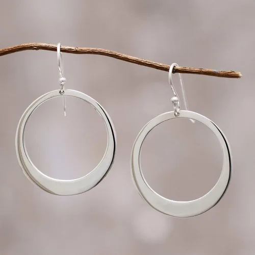 Vista 3 de NOVICA Pendientes colgantes hechos a mano de plata de ley 925 únicos sin piedra Perú 1.7 in L x 1.1 in W 'Perfect Moon', Plata, No es una piedra