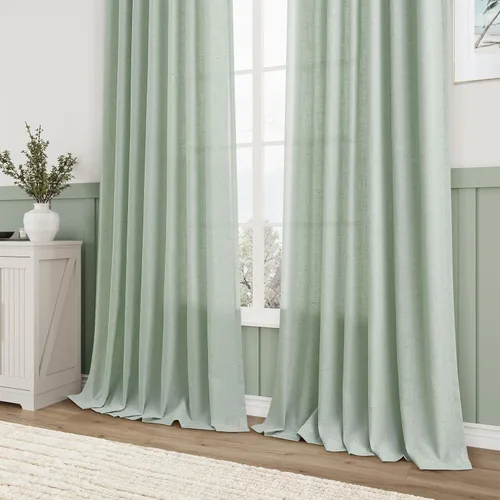 Vista 8 de Aersas Aqua Green Linen Curtains 84 Inches Long 2 Panels Set Back Tab Rod Pocket Living Room Curtain Farmhouse Rustic Light Filtering Hook Drapes