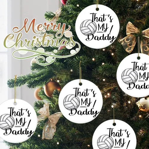 Vista 7 de Bola temática de rugby voleibol miembro de la familia That's My Daddy - Adorno de cerámica de Navidad de 3 pulgadas, recuerdo redondo de porcelana