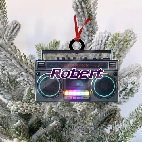 Vista 6 de Adorno de radio personalizado 2025, adorno de radio retro personalizado, cinta de cassette, adornos retro, adornos de radio de Navidad, adornos