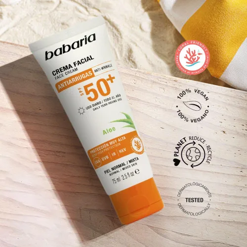 Vista 7 de Babaria Aloe Vera Crema Solar Facial SPF 50+ UVA/UVB 2.5 fl oz