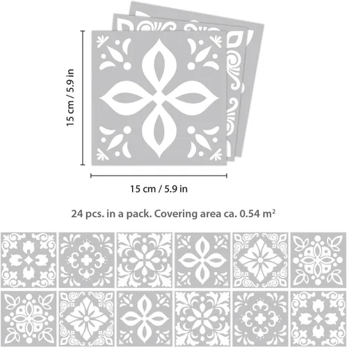 Vista 5 de WALPLUS 24 calcomanías de azulejos de 6 pulgadas para despegar y pegar, pintura en muro, extraíble, impermeable, autoadhesivas, de vinilo