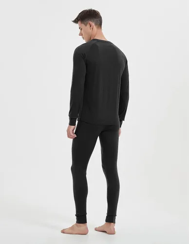 Vista 2 de IGUANA Conjuntos de capa base de lana merino 100% para hombre, ropa interior térmica ligera para esquí