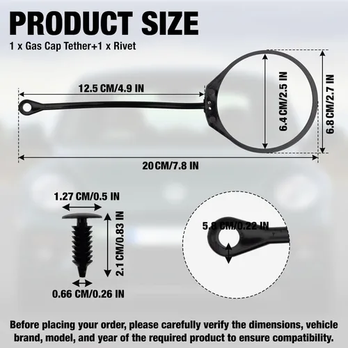 Vista 2 de Correa de retención duradera para tapa de depósito de combustible con ojales, compatible con Volkswagen Beetle Golf y Audi A1 A3, accesorios