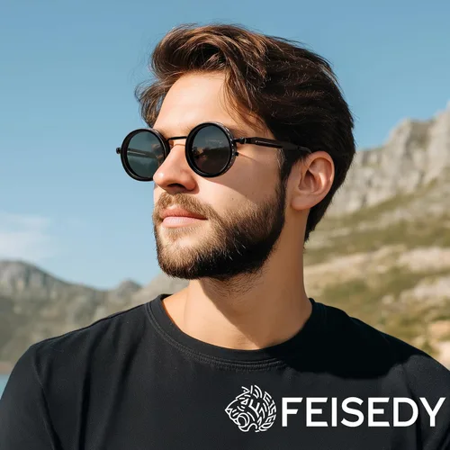 Vista 2 de FEISEDY Gafas de sol redondas polarizadas ajustables para hombres y mujeres Negro