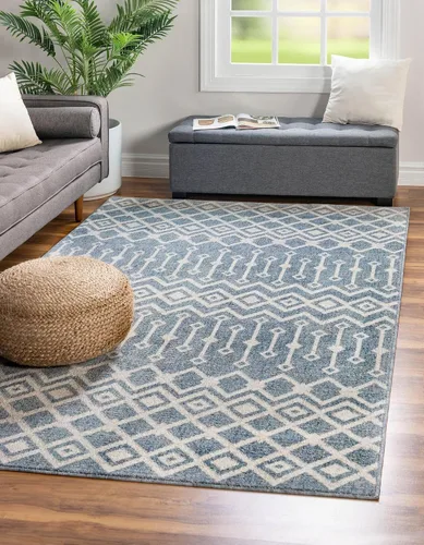 Vista 11 de Unique Loom Eco Trellis Collection - Alfombra de área, nativa (rectangular 2 pies 0 pulgadas x 3 pies 0 pulgadas, gris carbón/azul claro)