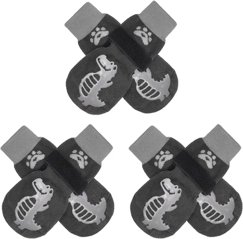 Vista 30 de BEAUTYZOO Calcetines antideslizantes para perros, zapatos de perro para pavimento frío/caliente, protectores de patas con empuñaduras, 3 pares
