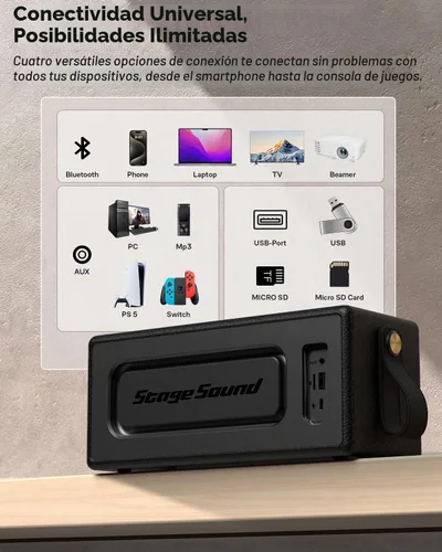 Vista 7 de Altavoz Bluetooth, altavoz retro StageSound inalámbrico, altavoz portátil con refuerzo de graves, 80 W, IP67 impermeable, luces LED, emparejamiento