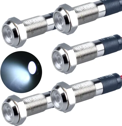 Vista 7 de 5 piezas de luz indicadora LED de 12V-24V de 6mm con orificio de montaje de 1/4" de 20mA, lámpara de señal de metal impermeable IP67 con ahorro