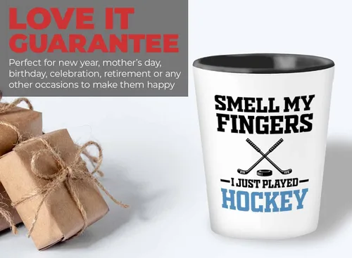Vista 6 de Vaso de chupito de hockey de 1.5 oz – Smell My Fingers – Cita divertida y divertida para jugadores de hockey sobre hielo, entrenador, aficionado al