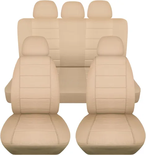 Vista 17 de Totally Covers Fundas de asiento de coche sólidas con 5 fundas (2 delanteras + 3 traseras) para reposacabezas: color negro, ajuste