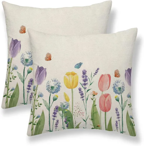 Vista 37 de Juego de 2 fundas de almohada florales de color marrón y gris de 16 x 16 pulgadas, fundas de almohada con estampado de bloques de hojas de flores