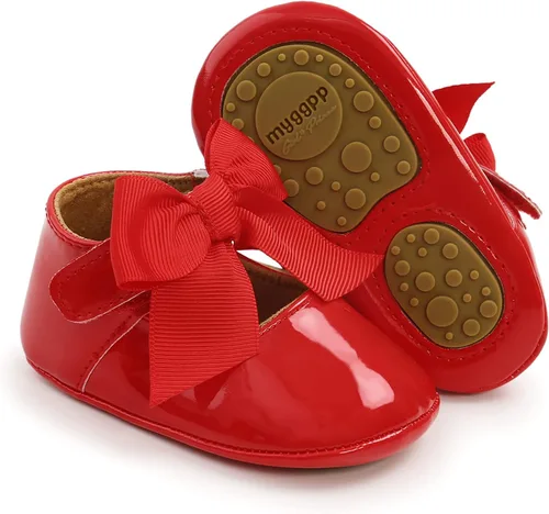 Vista 5 de GAISUMMI Zapatos planos Mary Jane para bebés y niñas con lazo, suela de goma antideslizante, de piel sintética, para primeros pasos, zapatos