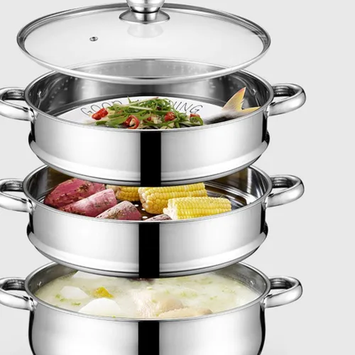 Vista 3 de YARNOW Olla de acero inoxidable para salsas, vaporera, utensilios de cocina, vaporizador de verduras, utensilios de cocina, ollas, cacerola, cesta