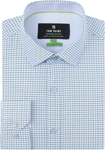 Vista 12 de Tom Baine Camisa de hombre ajustada de manga larga de alto rendimiento geométrica casual con botones