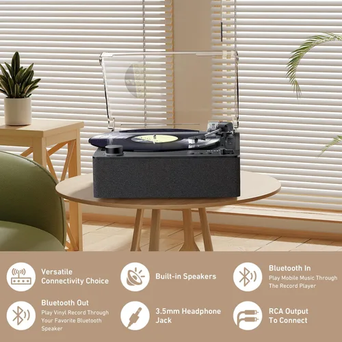 Vista 4 de MYKESONIC - Reproductor de discos completamente automático, tocadiscos de vinilo Bluetooth con transmisión por correa, cartucho magnético AT-3600L