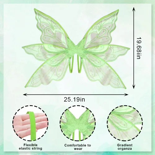 Vista 2 de ALIBBON Fairy Wings Transparent Fairy Wings Costume, Glitter Butterfly Wings Dress Up Accessories