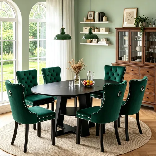 Vista 40 de Juego de 4 mesas de comedor redondas de 5 piezas para 4, 43.3 a 59 pulgadas, extensibles, redondas a ovaladas, juego de 4, mesas de comedor de Mesa