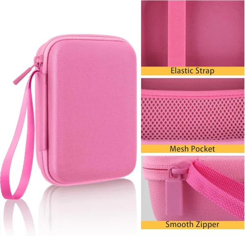 Vista 5 de co2CREA - Carcasa rígida para impresora Fujifilm Instax Mini Link 3, 2 y 1, color rosa Almacenamiento portátil, espacio para cable de carga