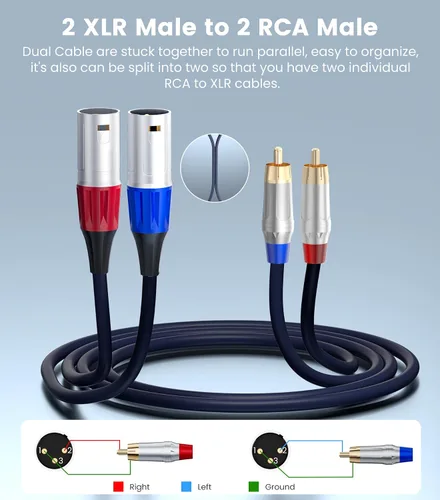 Vista 4 de Tisino Cable dual RCA a XLR, 2 RCA a 2 XLR macho HiFi Stereo Audio Conexión Cable de Camino - 3.3 pies 2 RCA to 2 XLR Male Stereo Audio Cable for