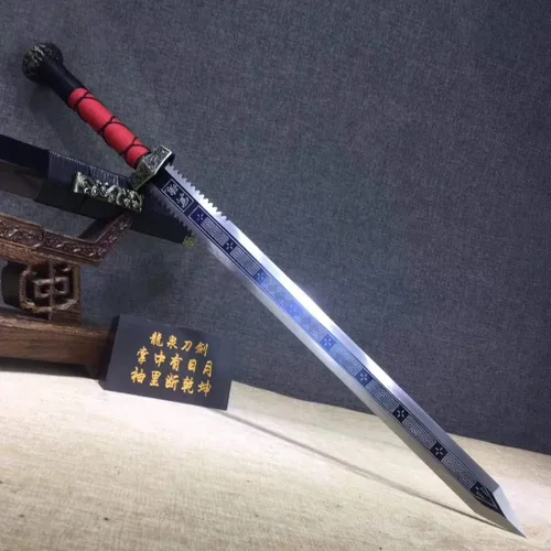 Vista 5 de Espada Han jian, hecha a mano, hoja de grabado de acero de alto carbono, vaina de madera maciza, Wushu