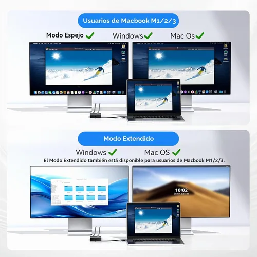 Vista 5 de ACASIS Adaptador DisplayLink USB C a HDMI dual para Mac M1/M2/M3/M4/Windows Negro