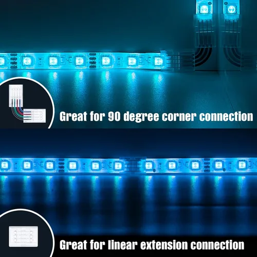 Vista 3 de Conectores de tira LED de 4 pines y tira al puente del controlador para 0.394 in de ancho 2835 5050 LED RGB tira de luz