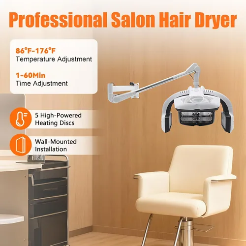 Vista 2 de Secador de pelo profesional multifunción, secador de peluquería de alta potencia de 1500 W con 5 discos térmicos y brazo ajustable giratorio